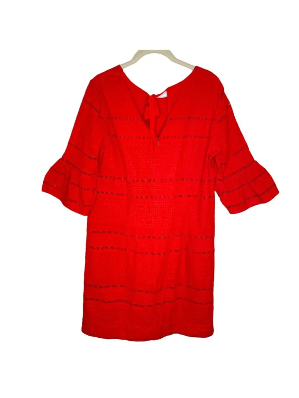 J. Crew Red/Coral Bell Sleeve Embroidered Shift Dress, 6